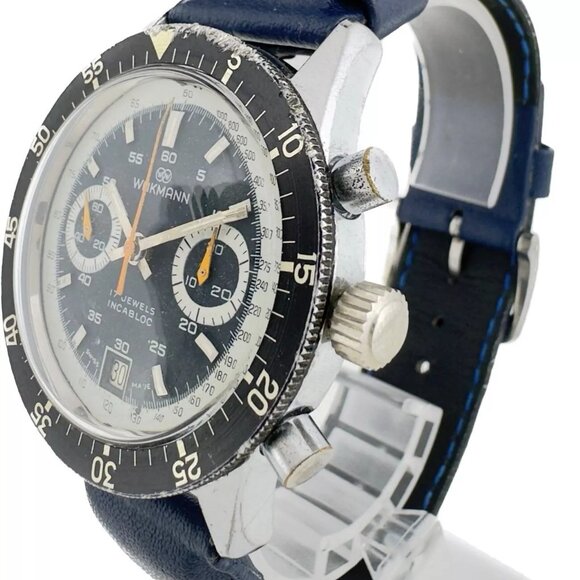 Vintage Wakmann Big Boy 13.36.00 Men Chronograph Watch Valjoux 234 Rare Serviced - Picture 2 of 10